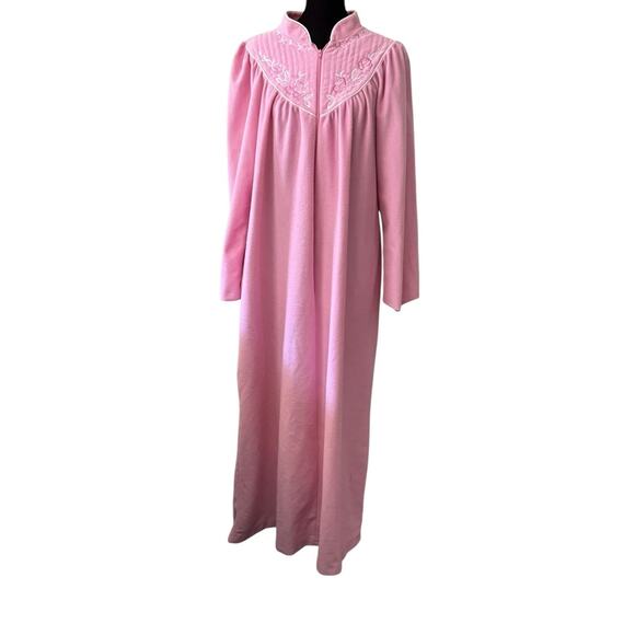 VTG Sears Carriage Court Long Flannel Large Floral Night Gown Partial Zip Granny - Picture 1 of 7